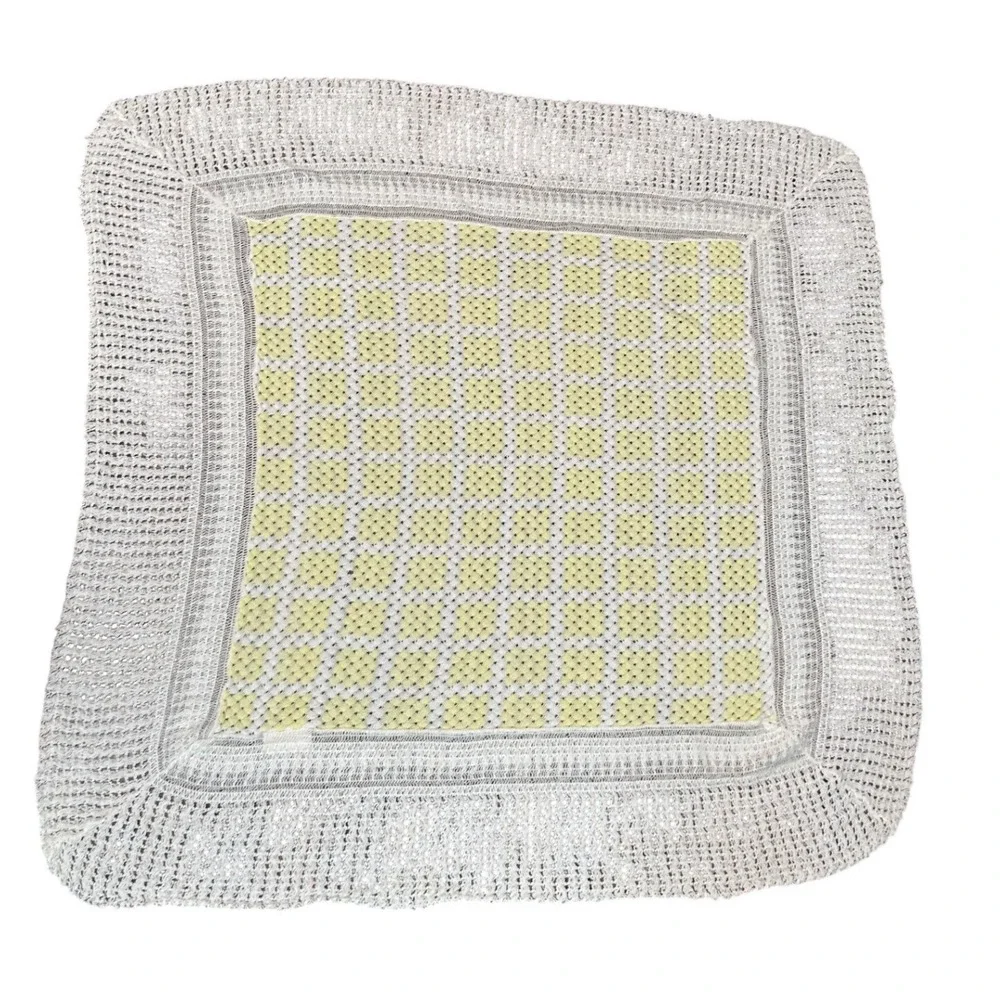 Vintage DuPont Orlon Acrylic Hand Crafted Baby Blanket/Table Topper Yellow White